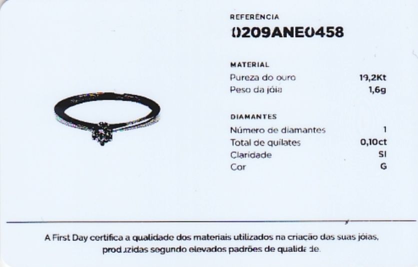 Anel Ouro 19,2Kt First Day com Diamante 0,10ct - Usado, Bom Estado