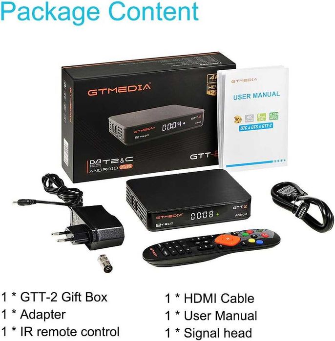 GT MEDIA GTT-2 Decoder Digitale Terrestre 4K Android 6.0 TV Box DVB-T e cabo