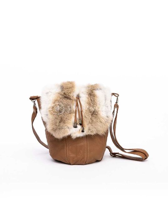 Skórzana torebka futrzana naturalne futro z królika