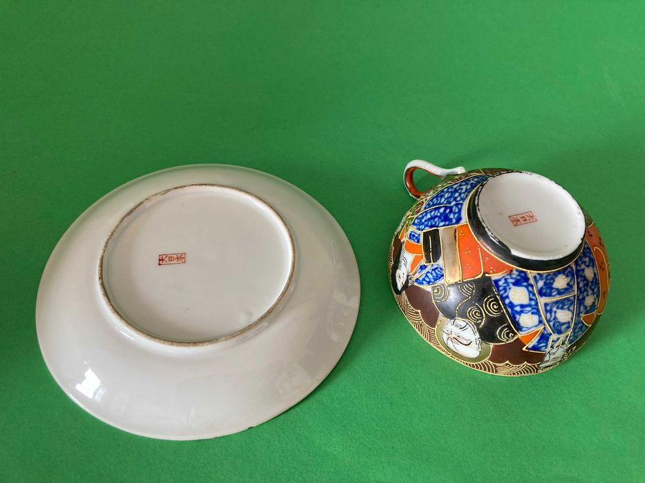 Chávena e pires porcelana casca de ovo estilo Satsuma Japan Antiga