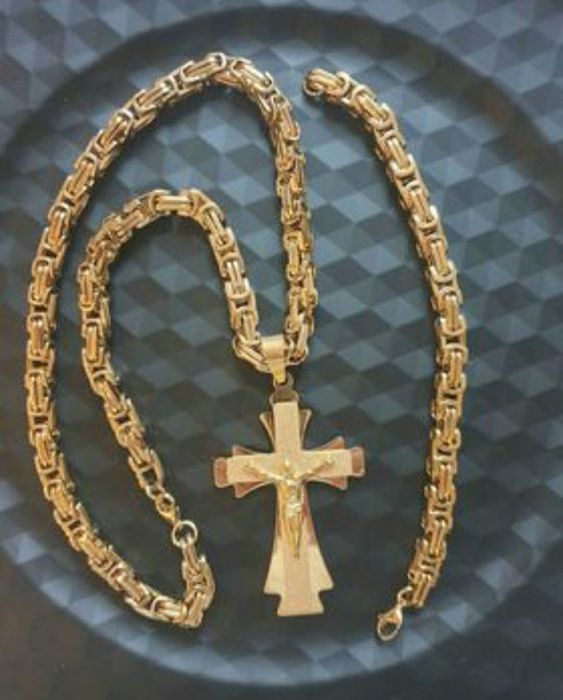 Komplet męski łańcuszek bransoletka I krzyż splot królewski stal 200gr