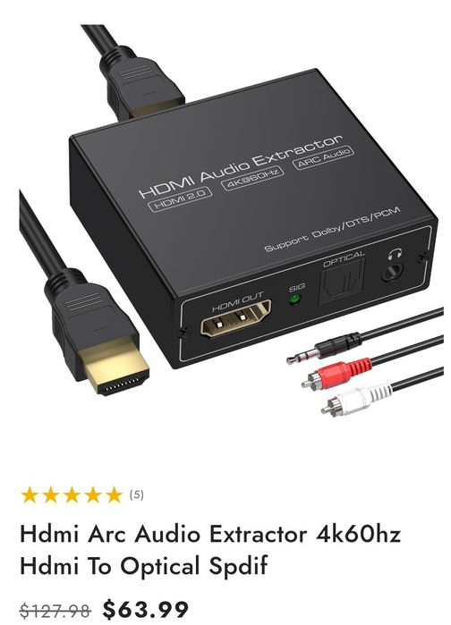 Ekstraktor Audio HDMI 2.0 4K 60Hz ARC Optyczny Toslink + Jack