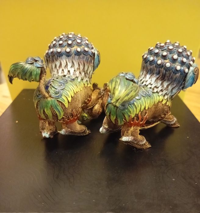 Par de Cachorros Foo em Prata  Detalhados e Raros (255 g)