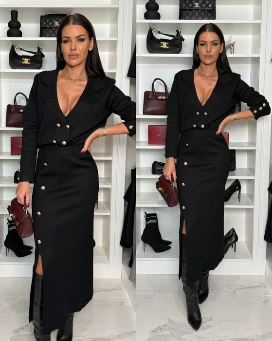 Komplet żakiet i spódnica midi,guziki