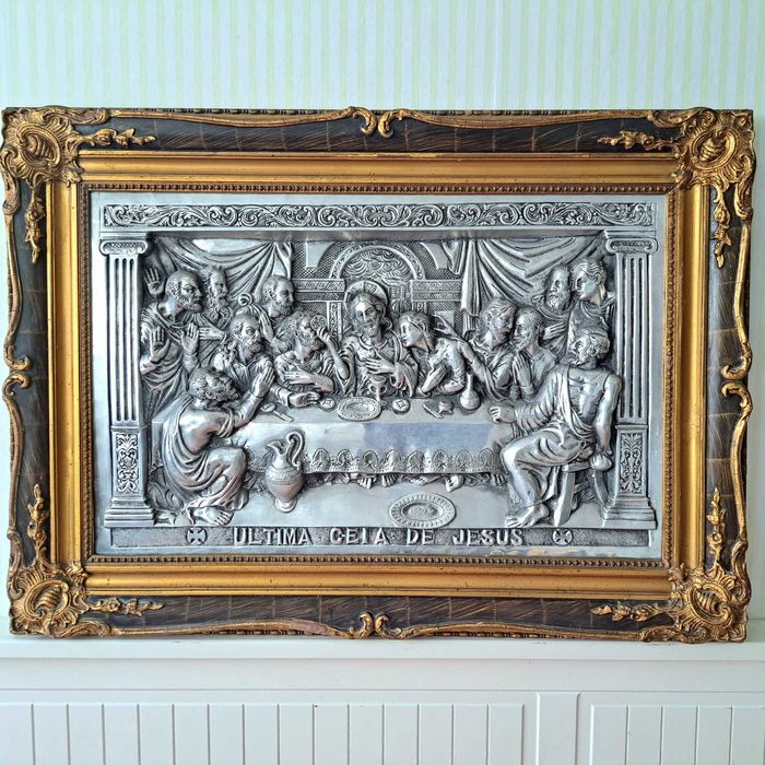 Quadro Última ceia de Jesus Cristo em Estanho (3,3kg) 80x57cm
