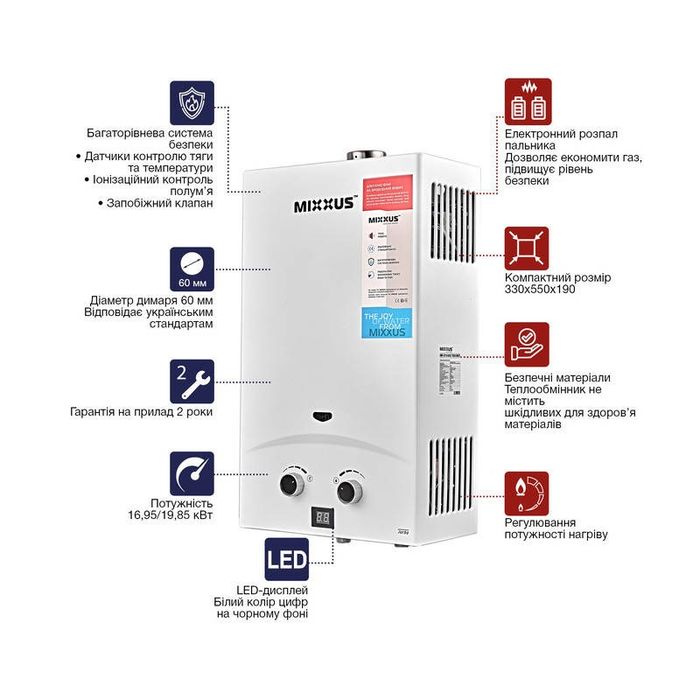 Газова турбо колонка + Труба MIXXUS GWH-0710