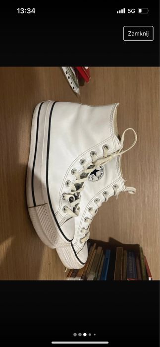 Converse 40 biale wysokie na platformie skora skorzane