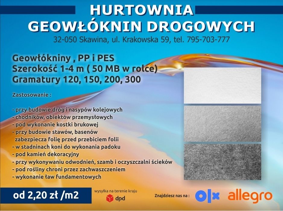 Geowłóknina drogowa Gram 120,150,200,300 ceny hurtowe