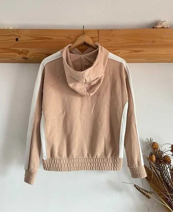 Beżowa bluza z kapturem klasyczna bawełniana boxy oversize XS/34