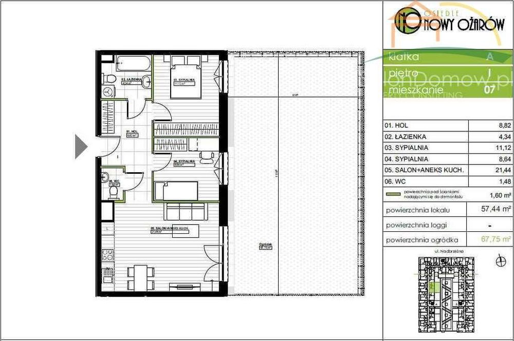 Z wewnętrznym ogródkiem o pow. 67,75 m2. A07