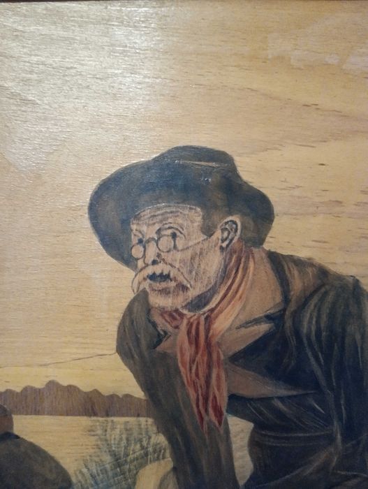 Картина-маркетри  «Рыболов» Перова В. , 1970-80гг