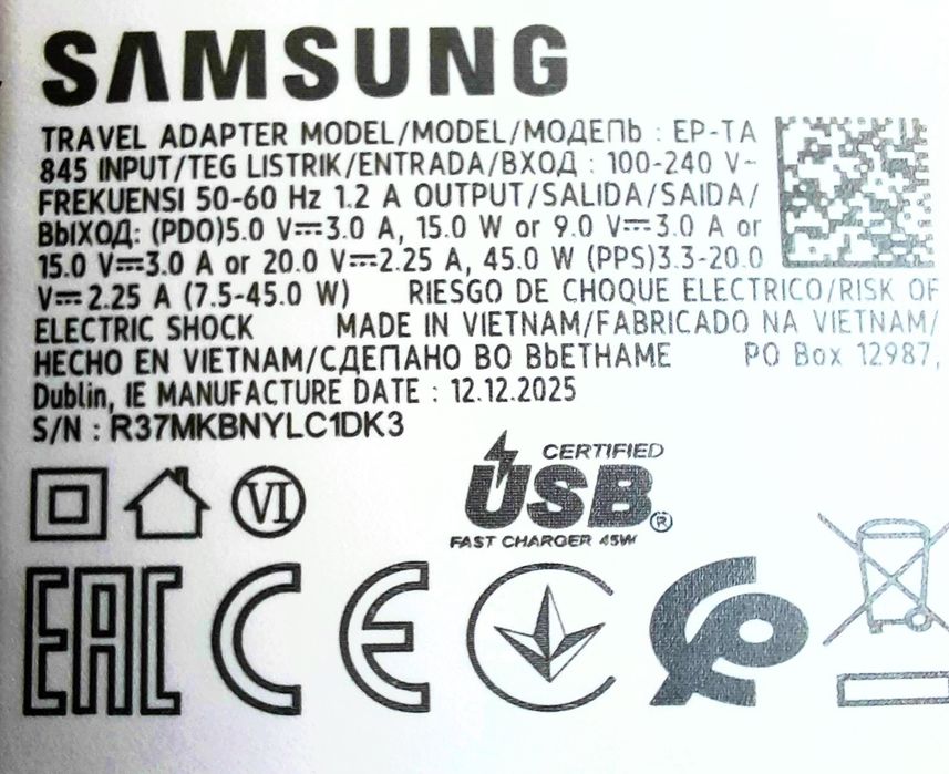 Швидкісна зарядка 45W Samsung PD Блок + Провід на 5А довжина 1,8 метра Type-C/Type-C