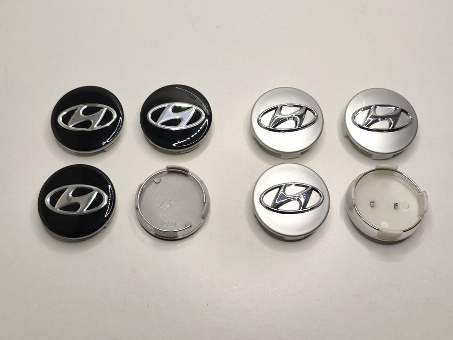 4 Centros Jante Hyundai 60mm Tampas Cubos Rodas Preto Brilhante Modelo i30 i20 Tucson Kona SantaFe Novo