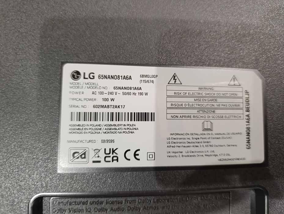 LG NanoCell AI Nano81A 65 polegadas para peças