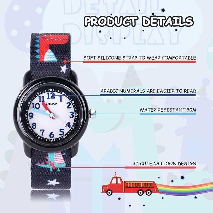 Zegarek dziecięcy Vicloon, wodoodporny, 3D, dinozaury