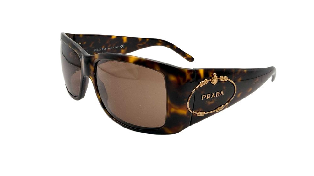 Okulary przeciwsłoneczne Prada spr 01i brązowe duże logo szerokie zauszniki