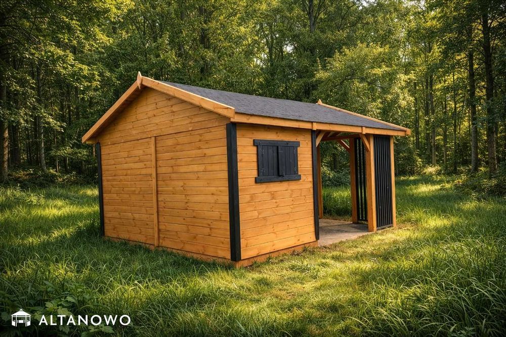 Drewniany domek letniskowy z altaną ogrodowy | producent | montaż