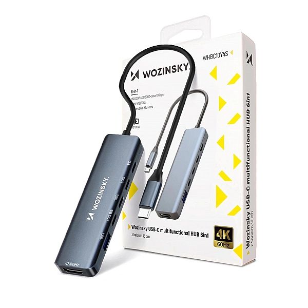 Hub USB-C 6 w 1 Wozinsky WHBC10Y4S wielofunkcyjny, aluminiowy, z kable