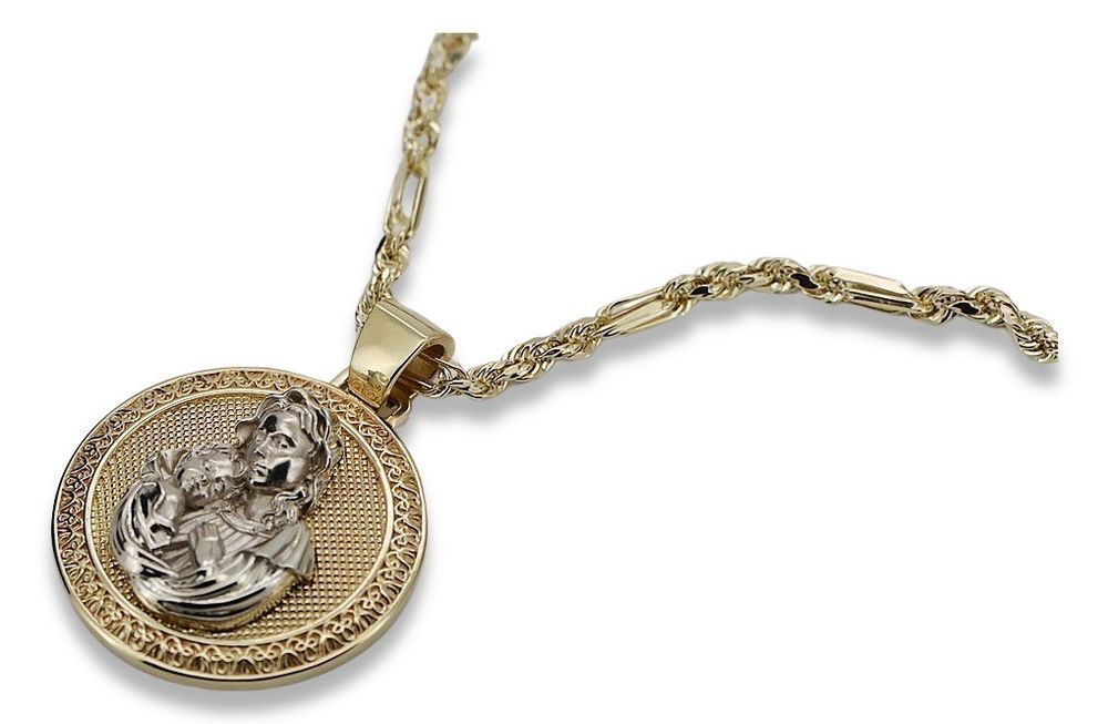 Złota zawieszka 14k Bozia Matka Boska  łańcuszek Corda pm027y&cc082y K