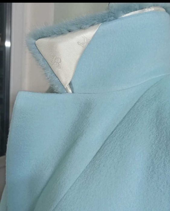 Пальто кашемир шерсть с норкой 46-52 р. Цвет Тиффани