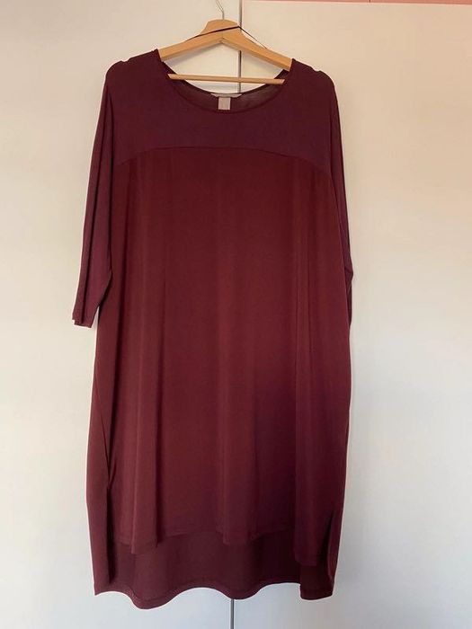 Bordowa, burgundowa sukienka XXL z rękawem 3/4 H&M