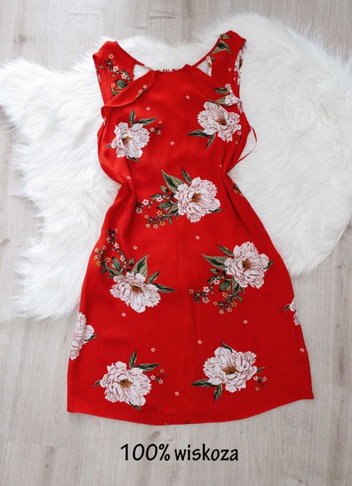 sukienka letnia, rozm. XS, kwiaty, kobieca, oversize, naturalny skład