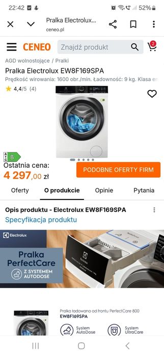 Pralka ELECTROLUX UltraCare Dozownik 9kg/1600/WiFi/A+++GW! DowózGratis