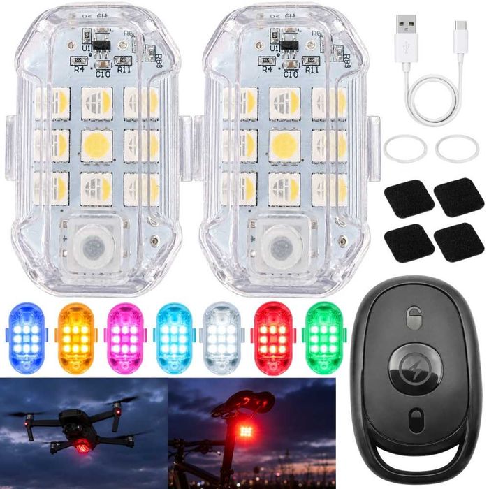 Lampy stroboskopowe LED 7 kolorów pilot ostrzegawcze 2 szt