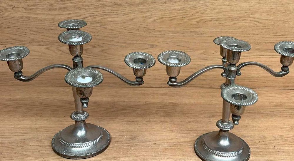 Candelabro, castiçais (par), castiçais veleiros de 5 luzes antigos em metal