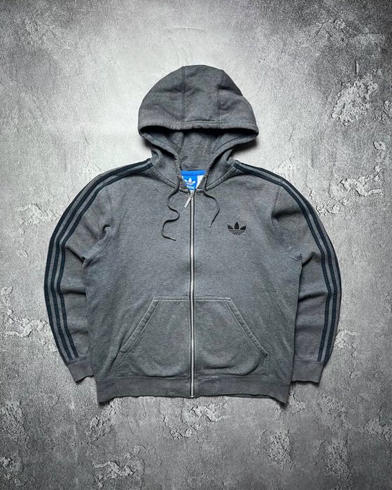 Вінтажна Кофта Худі З Довгим Рукавом Adidas Адідас на лампасах великий логотип колір сірий розмір Л