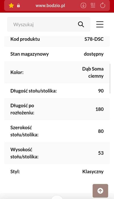 Stolik rozkładany 90x80 - 180 cm dąb soma ciemny