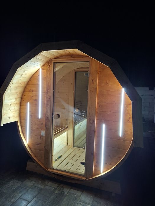 ZESTAW SPA: Sauna Beczka 350cm (Przedsionek) + Balia z Masażem | Solid