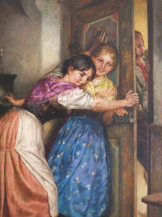 Obraz Ferdinand Pacher -Scena Rodzajowa XIX w. antyk
