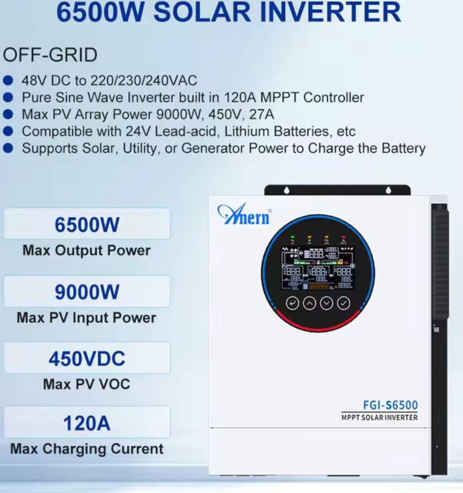 Гібридний інвертор Anern FGI-S6500, нова модель 6,5 квт та 9 квт сонця
