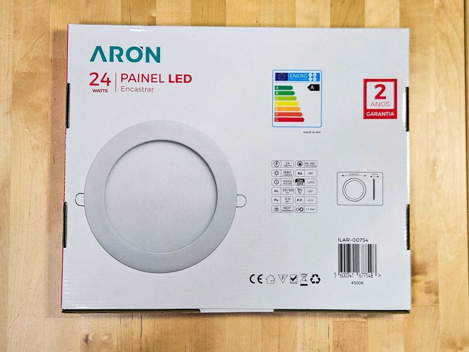 1x Painel LED 24W 1680lm 4000K D300 redondo branco - ARON ILAR-00754