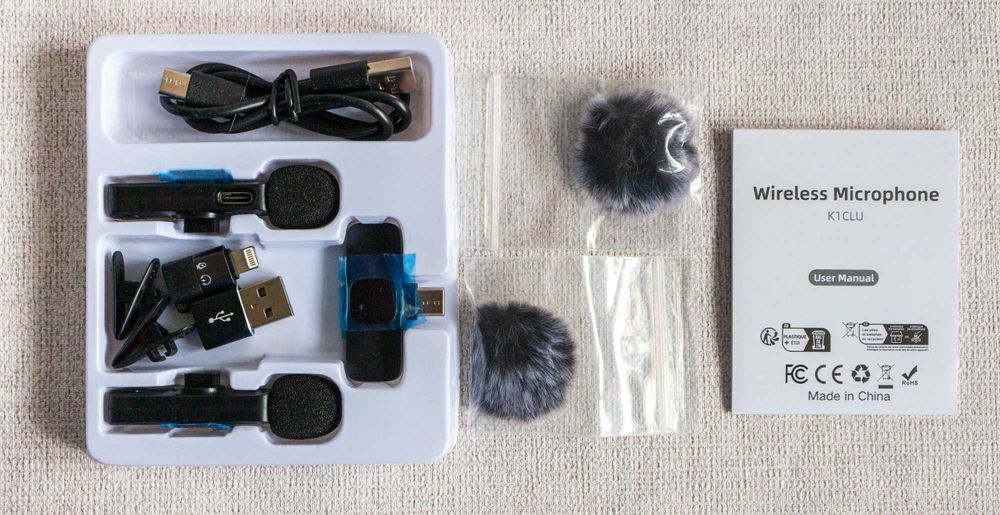 Бездротовий петличний мікрофон K1CLU 2 мікрофони USB-C Lightning
