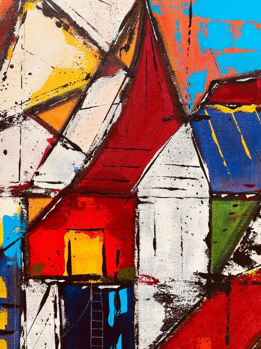 Olena Litwakowska "Kolorowe Miasto" - Efektowny Oryginalny 90x70 cm