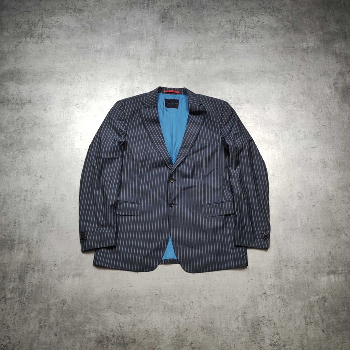 MĘSKA Elegancka PREMIUM Marynarka Paski Granat Tommy Hilfiger Wełna