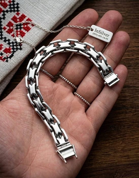 Срібний браслет 110г чоловічий, мужской серебряный браслет 925