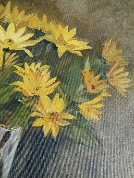 Kwiaty topinamburu, obraz olejny n juża płótnie, 56x60 cm