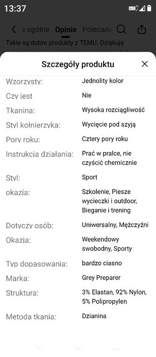 Męska kompresyjna koszulka termiczna L