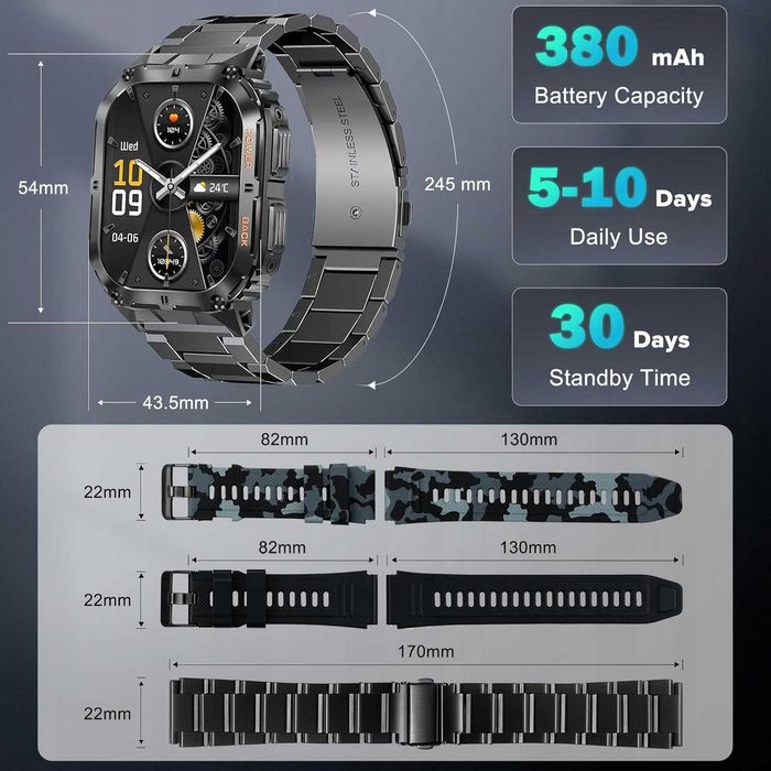 ESFOE BW1847 Smartwatch męski wojskowy 400 mAh NOWY mocny odporny