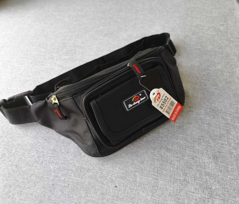 Nerka czarna prosta kieszenie regulowany pasek męska pojemna