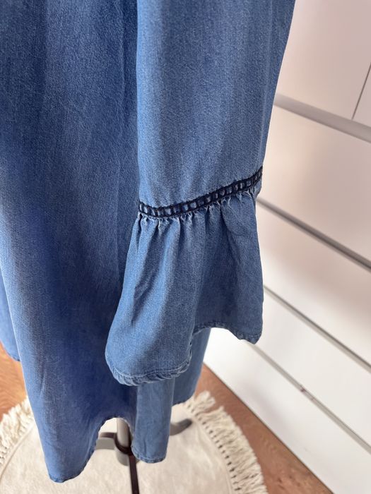 A la Jensowa  bawełniana niebieska  sukienka vintage hafty