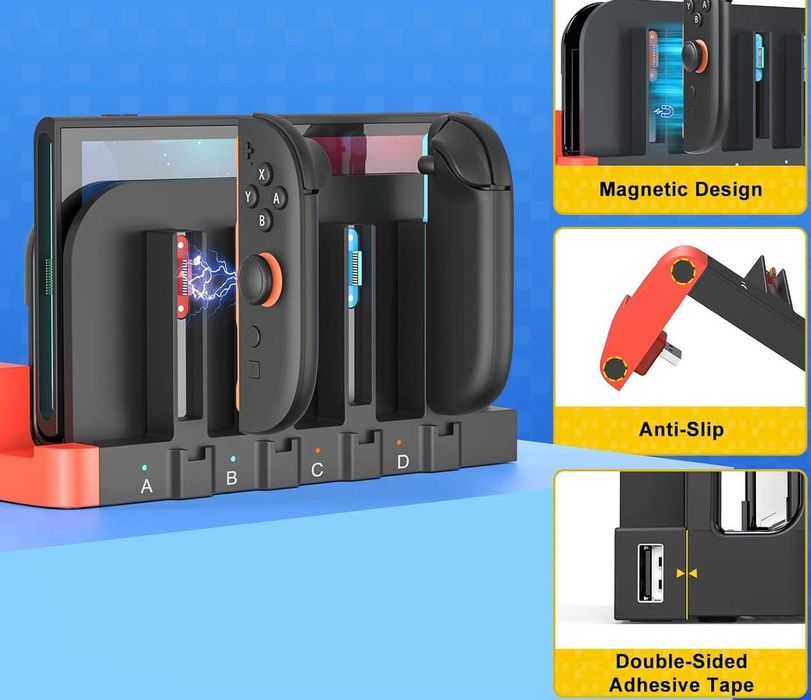 Base de Carregamento Sem Fios para Nintendo Switch 2 – Carregador Rápido para até 4 Joy-Con, Indicadores LED e Carregamento Magnético novo