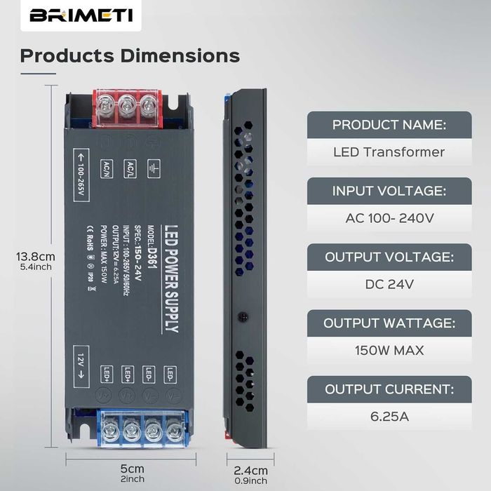 Transformator LED 24 V zasilacz 230 V na 24 V 150 W