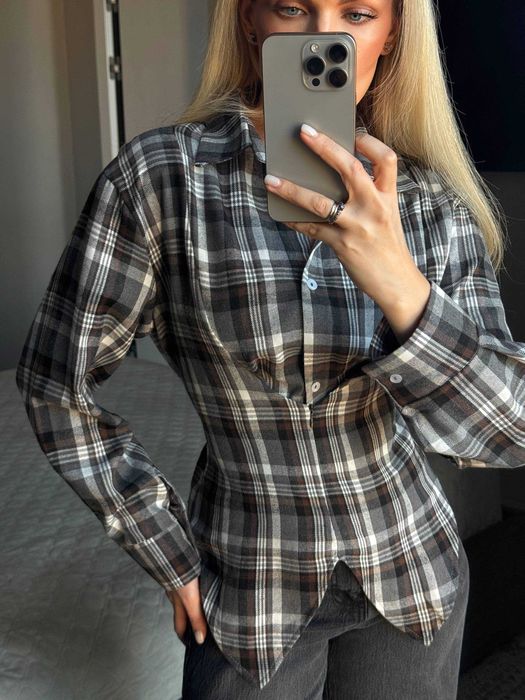 Фланелева сорочка в клітинку на ґудзиках прихована блискавка зав'язки