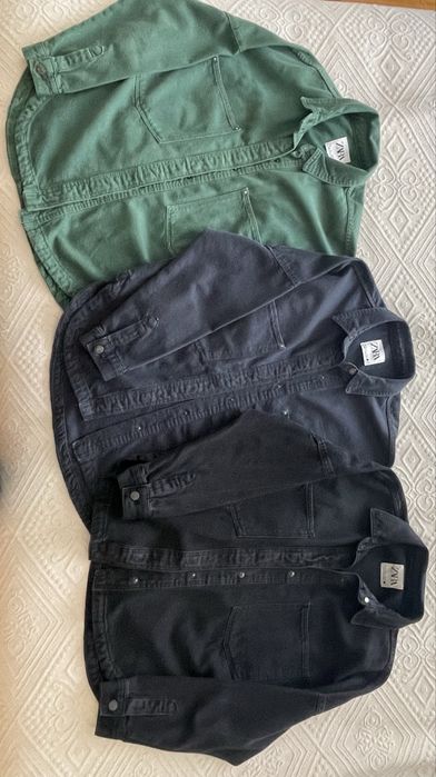 3 Casacos oversized Zara mulher verde, cinza e preto