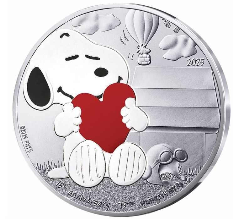 Moeda colorida prata 333° Snoppy - proposta dia dos namorados