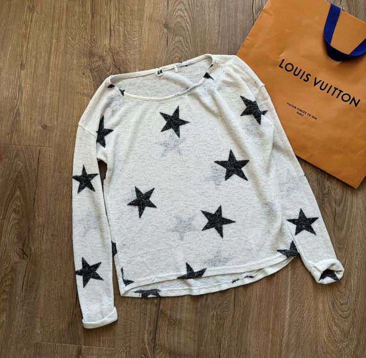 Damski sweter H&M kremowy beżowy w czarne gwiazdy xs Pinterest